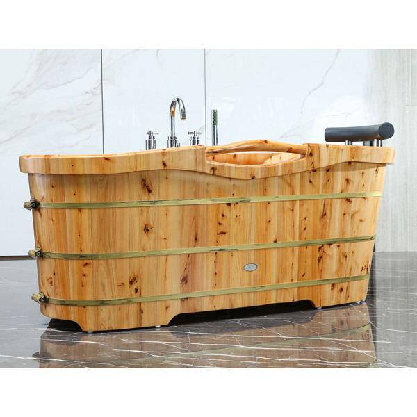 Alfi Brand 61" Free Standing Cedar Wooden Bathtub W/ Chrome Tub Filler AB1136